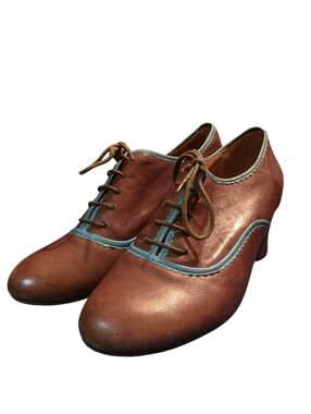 Miz Mooz Triumph Retro Cuban Heel Lace-Up Oxford Heels Size 7.5 Brown & Blue